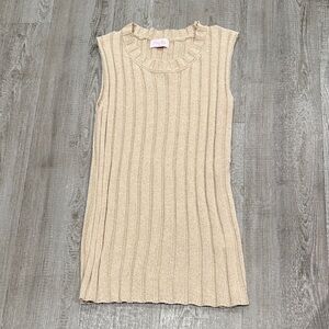 Pink Lily Ribbed Knit Top in Tan